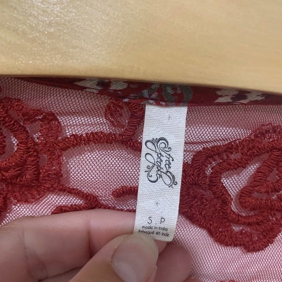 Free People | Dress Baby Doll Mini Red Lace Foral Lined- Size Small - Picture 3 of 7